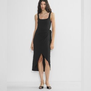 Aritzia Wilfred Free Saturn Elegant Black Sleeveless Midi Dress Wrap Tie Detail